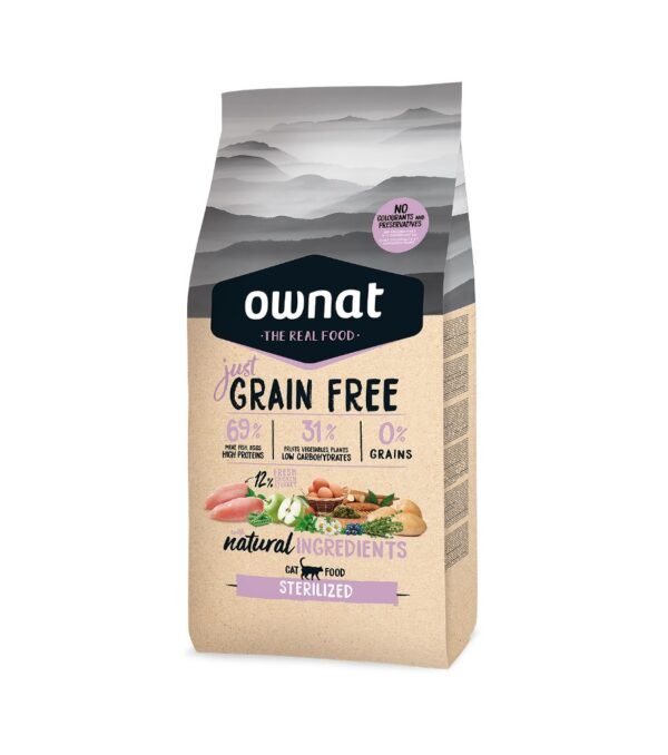 Ownat Grain Free Just Sterilized Cat 3 kg · Pienso sin cereales para gatos esterilizados